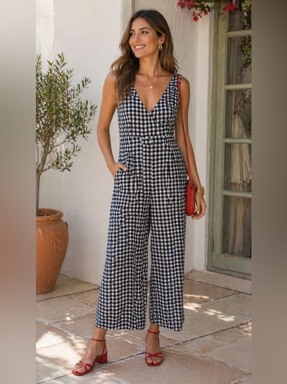 Banana Republic Black & White Gingham Jumpsuit